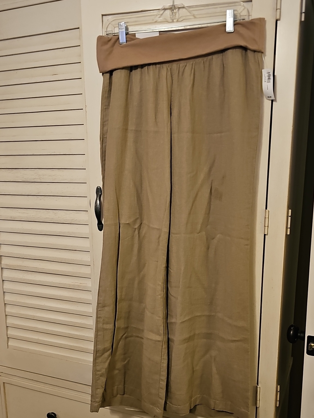 Old Navy Linen Wide-Leg Pants with Tan Fold-Over Waistband